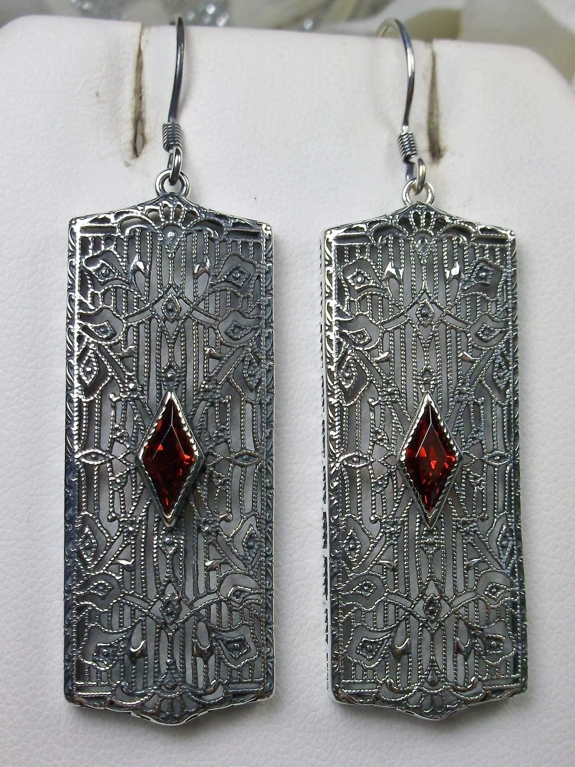 Garnet CZ Earrings, Art Deco 1920's Revival Jewelry #E64