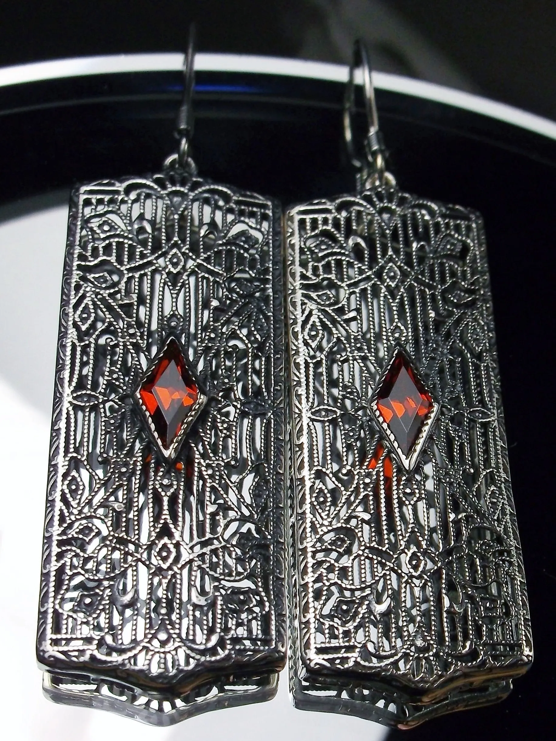 Garnet CZ Earrings, Art Deco 1920's Revival Jewelry #E64