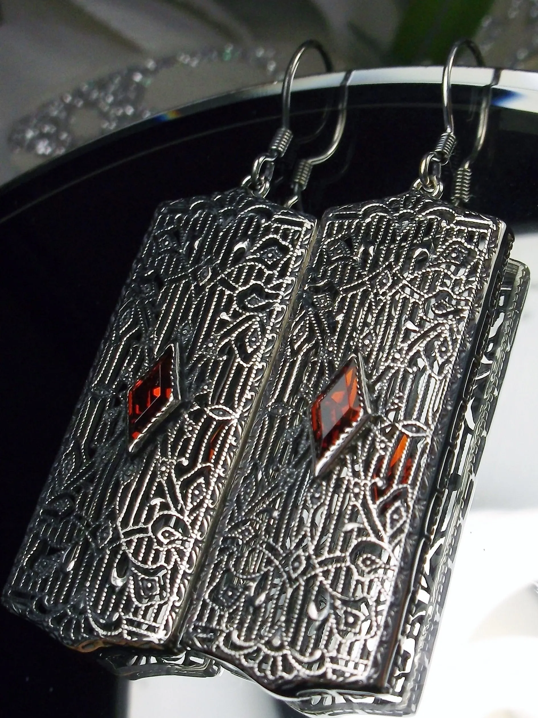 Garnet CZ Earrings, Art Deco 1920's Revival Jewelry #E64