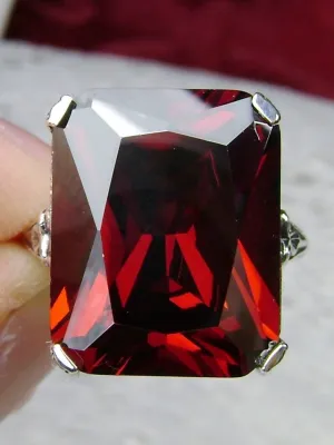Garnet CZ Ring, 10ct Rectangle Gem, Vintage Jewelry #D5