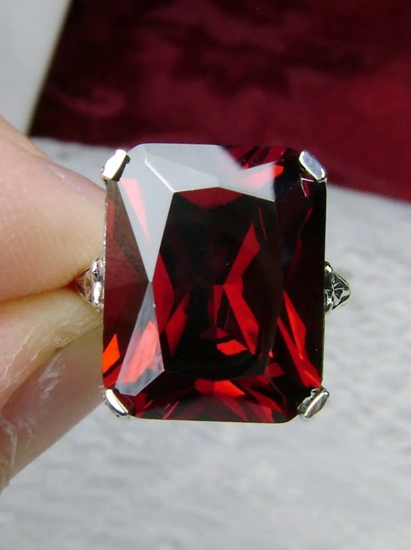 Garnet CZ Ring, 10ct Rectangle Gem, Vintage Jewelry #D5
