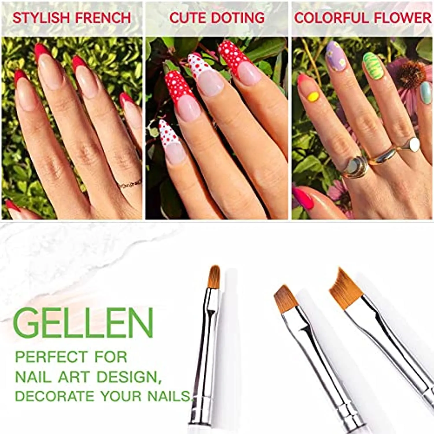 Gellen 6Pcs Gel Nail Brush Set, Nail Art Design Brushes for Color, UV Builder Gel Brush, Poly Extension Gel Brush, Nail Art Painting Tools , For Salon at Home DIY Manicure