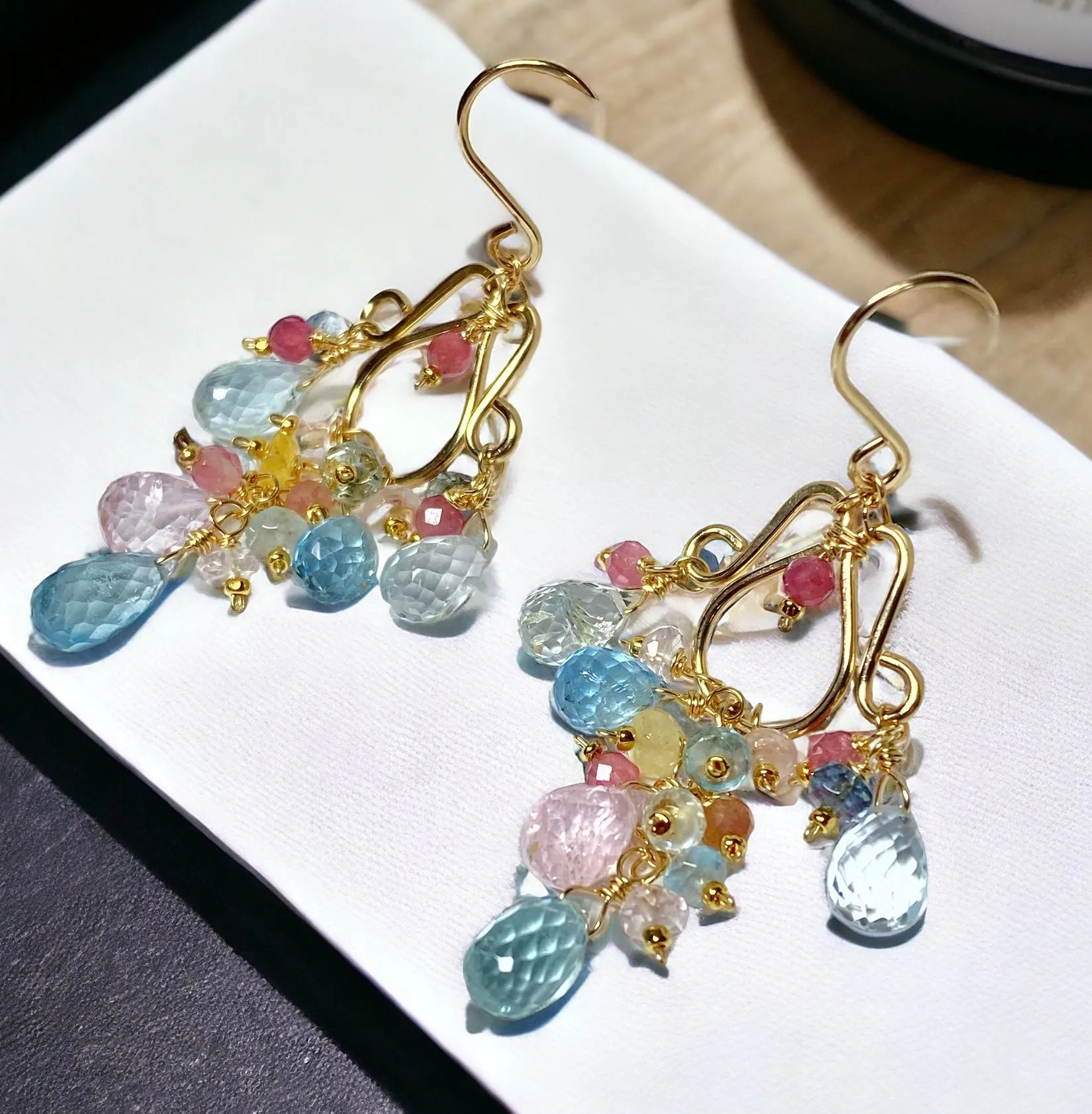 Gemstone Dangle Chandelier Earrings with Aquamarine in Gold Fill