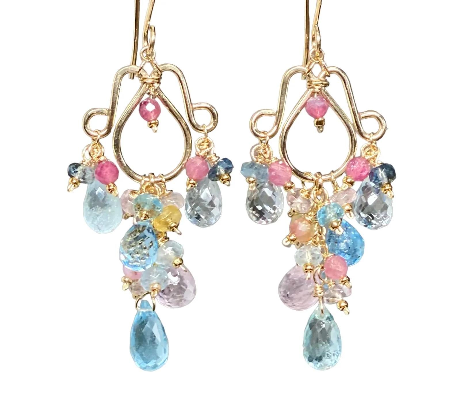 Gemstone Dangle Chandelier Earrings with Aquamarine in Gold Fill