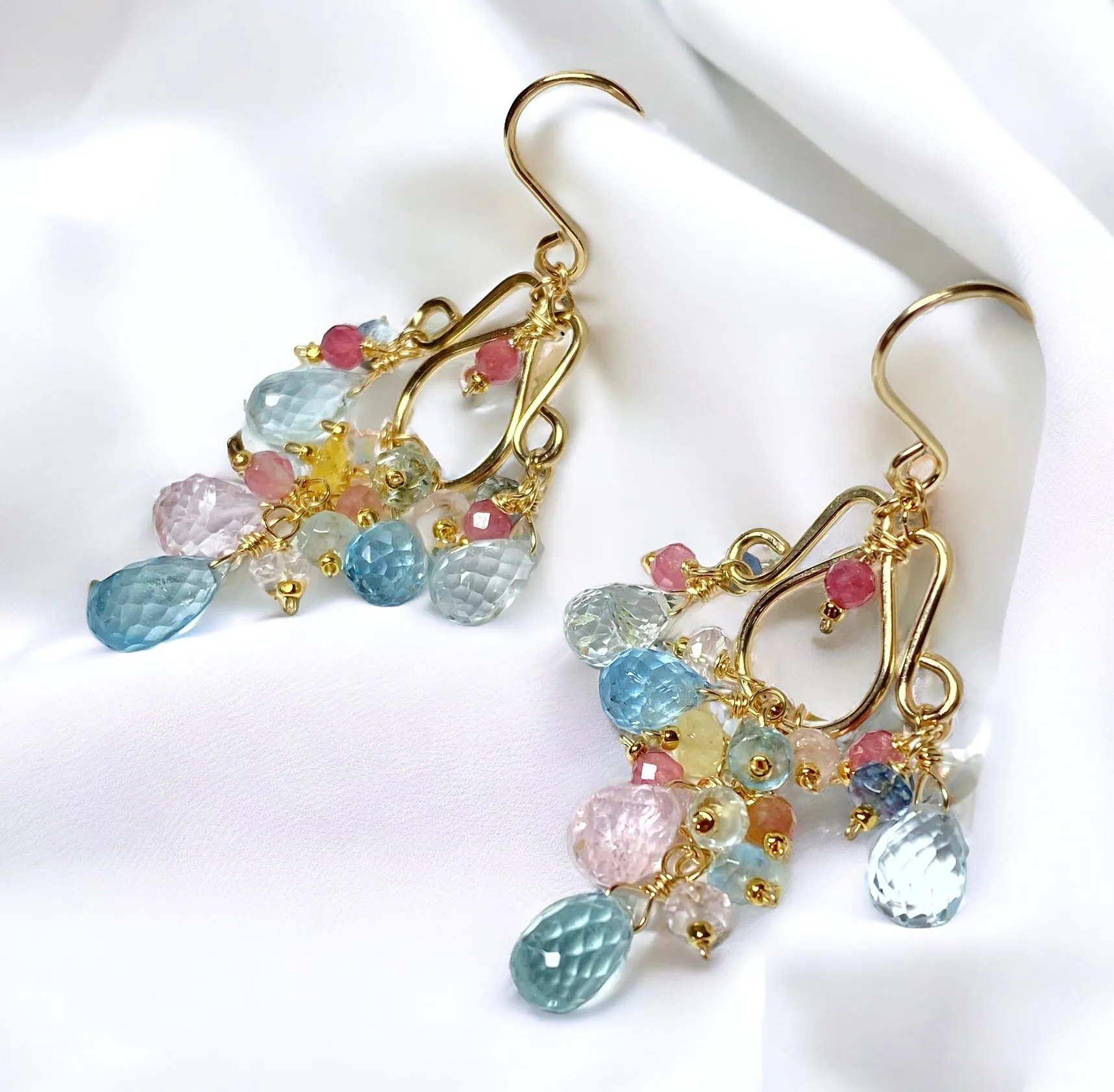 Gemstone Dangle Chandelier Earrings with Aquamarine in Gold Fill