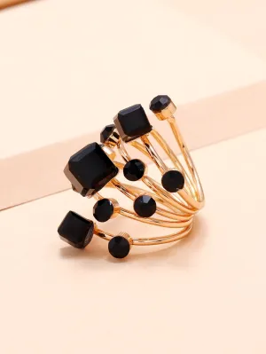 Gemstone Decor Ring - Black- FD ⚡