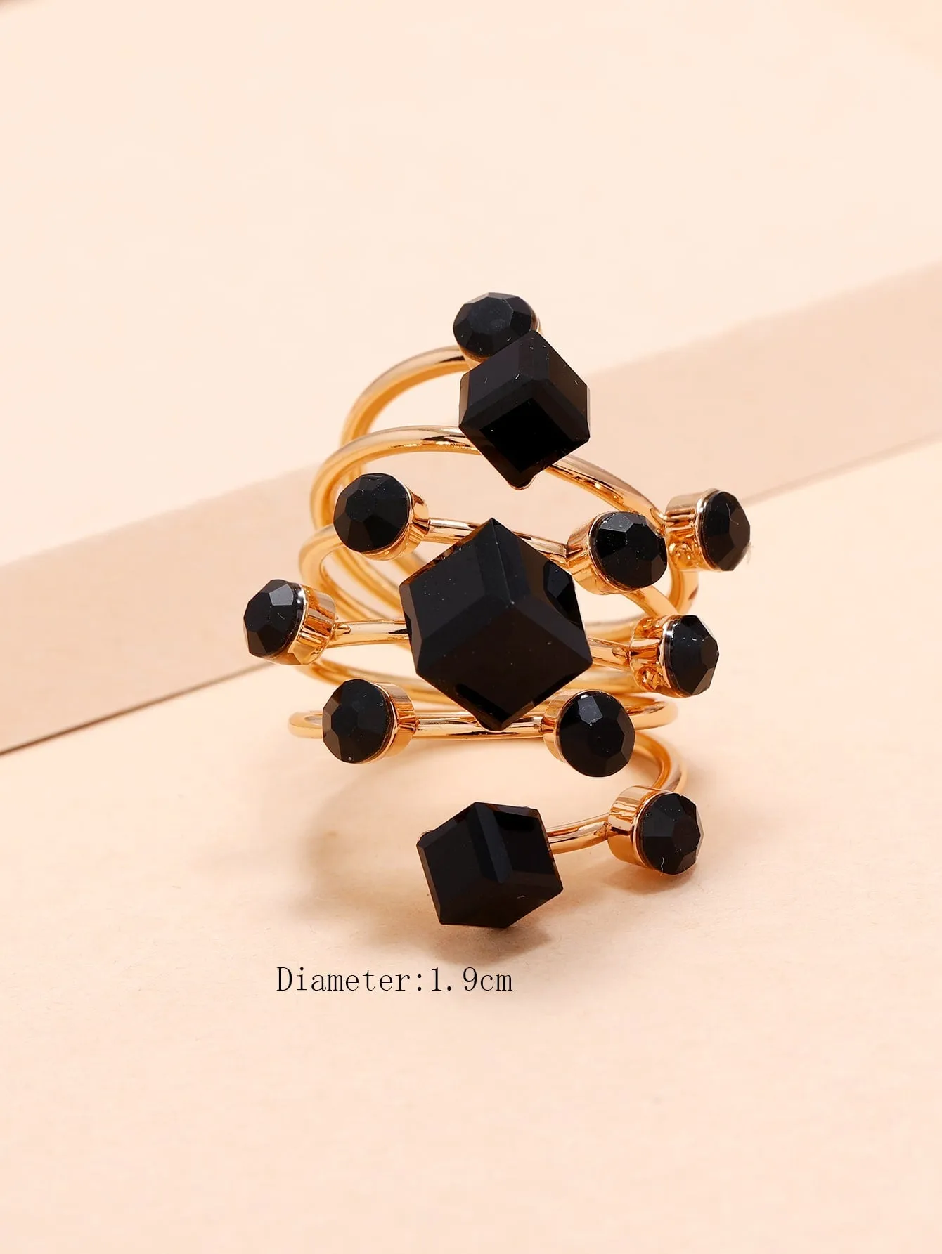 Gemstone Decor Ring - Black- FD ⚡