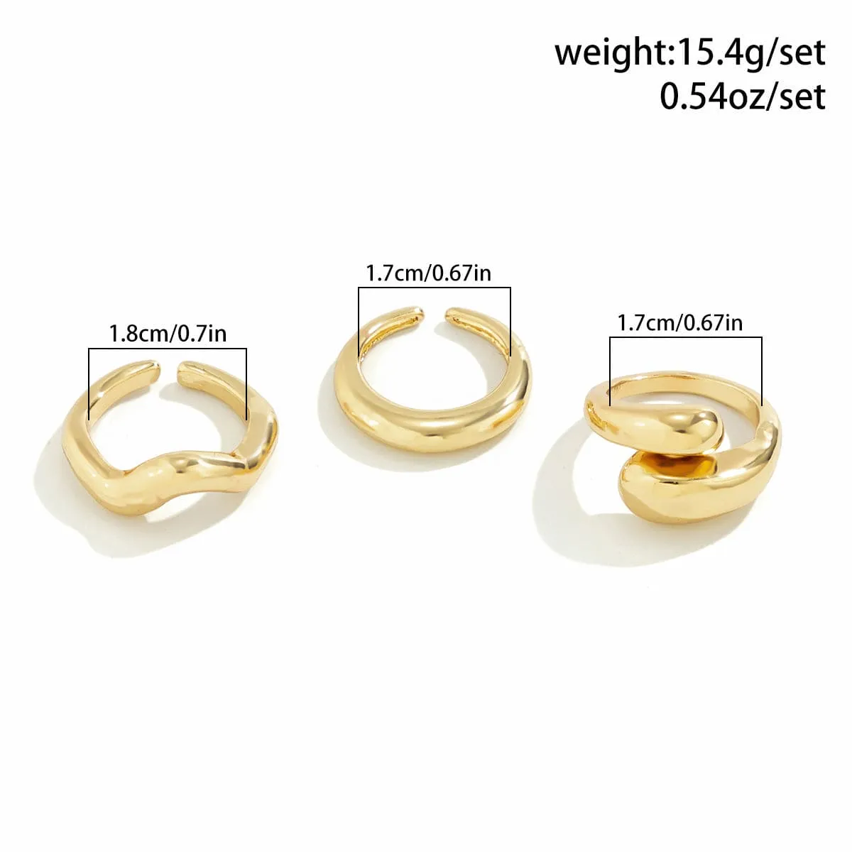 Geometric 3pcs Gold Plated Waterdrop Open Ring Set
