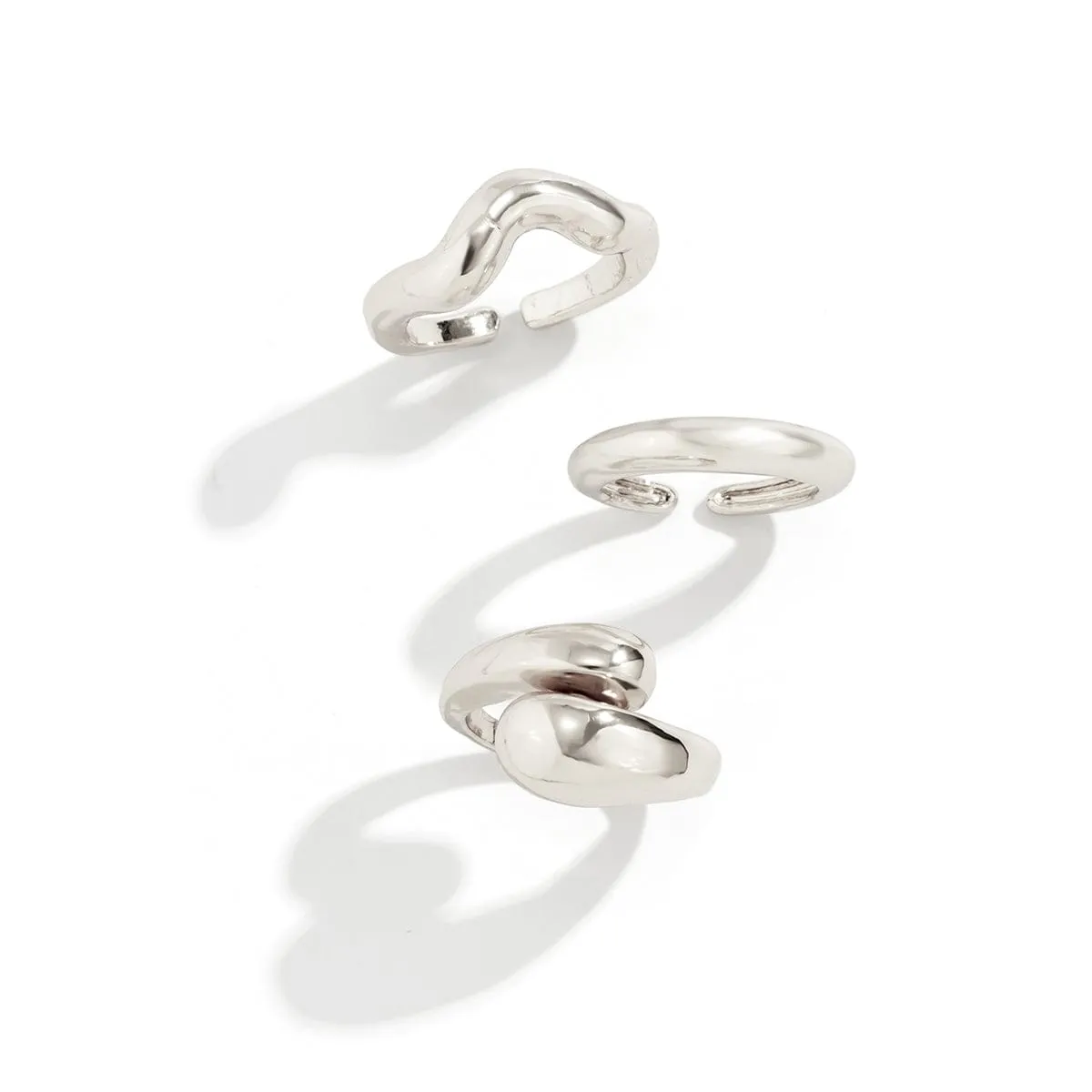 Geometric 3pcs Gold Plated Waterdrop Open Ring Set