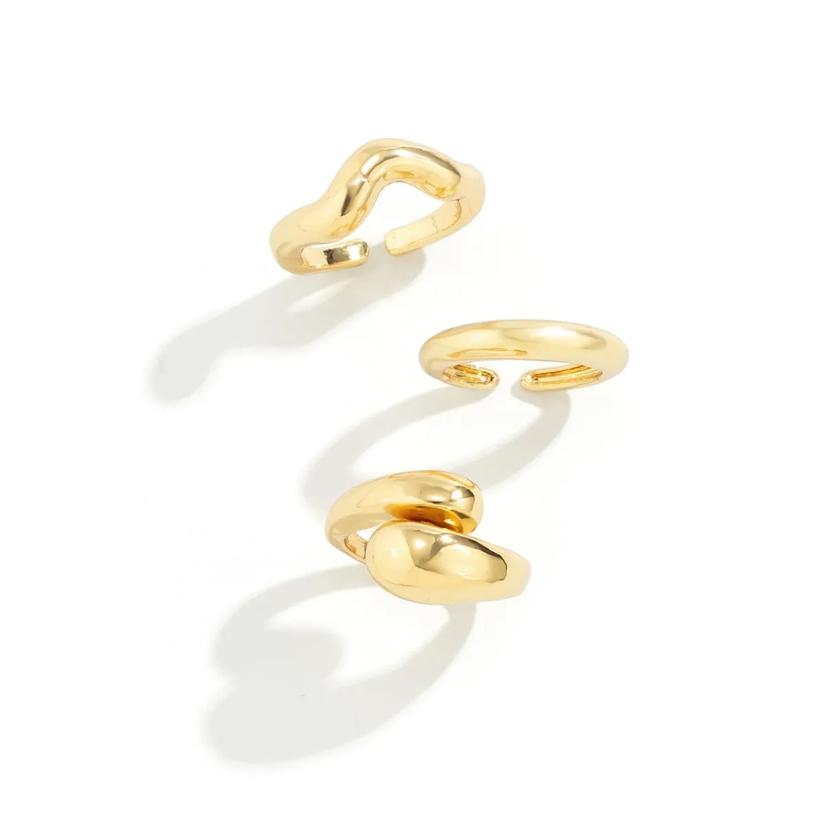 Geometric 3pcs Gold Plated Waterdrop Open Ring Set