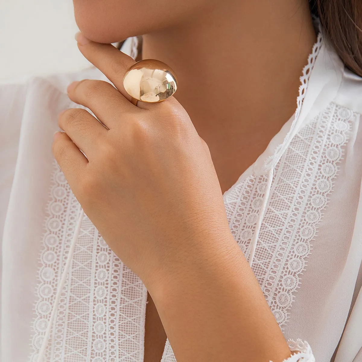 Geometric Gold Silver Plated Half Ball Open Ring
