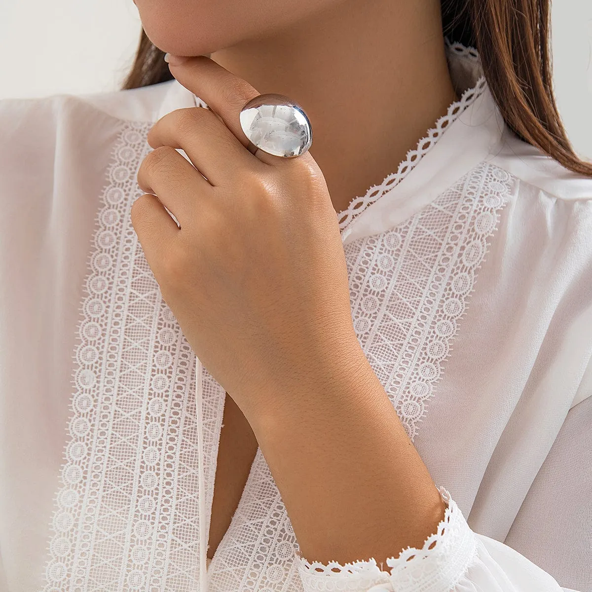 Geometric Gold Silver Plated Half Ball Open Ring