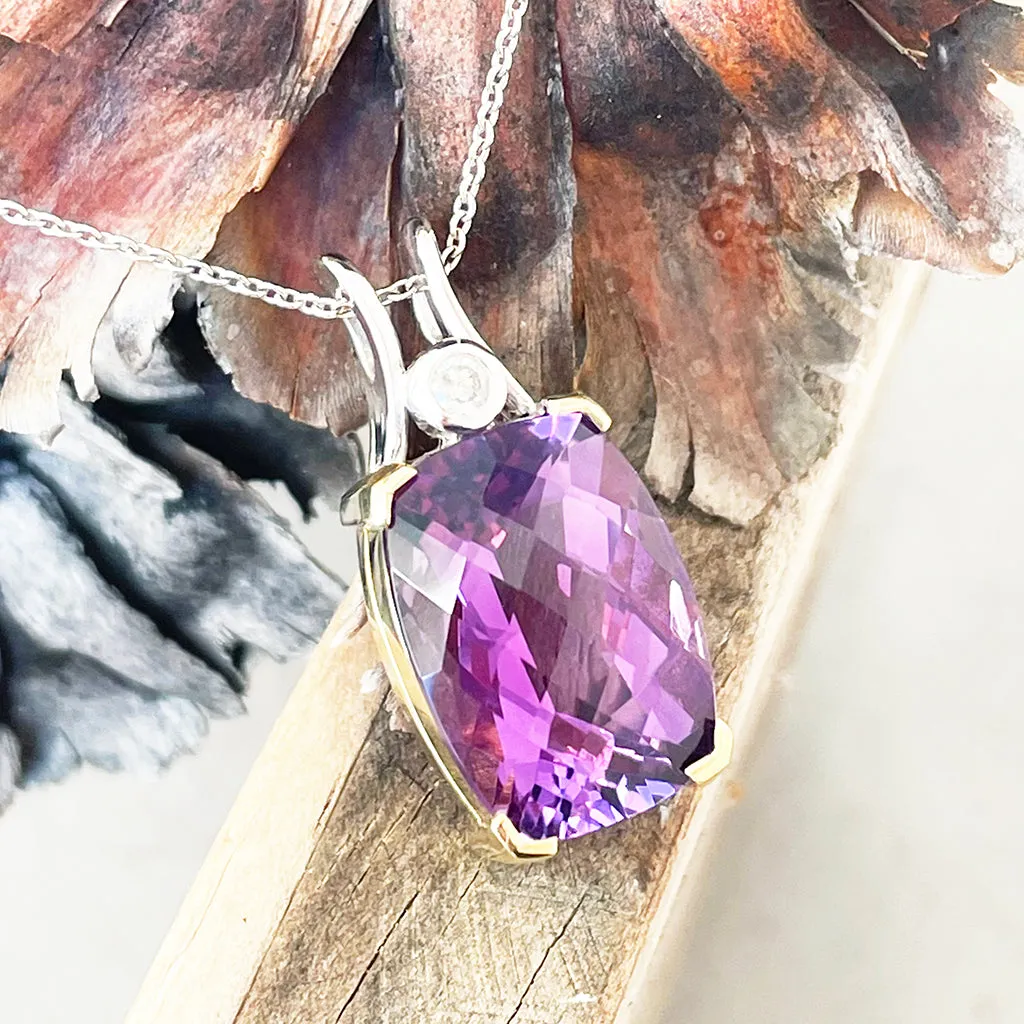 Glamorous Handcrafted Two Tone Amethyst and Diamond Pendant