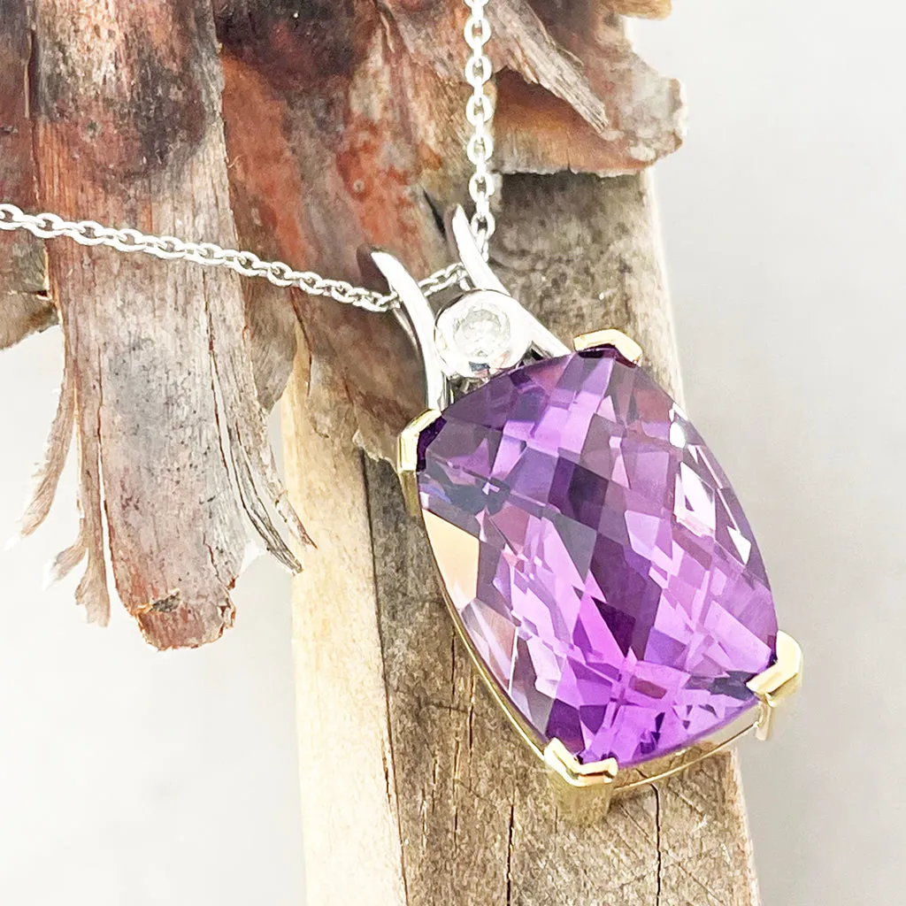 Glamorous Handcrafted Two Tone Amethyst and Diamond Pendant