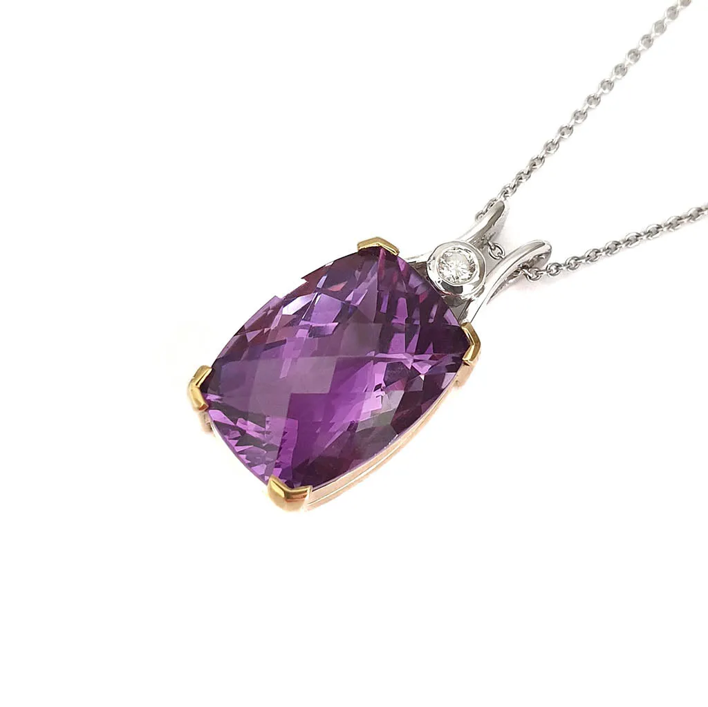 Glamorous Handcrafted Two Tone Amethyst and Diamond Pendant
