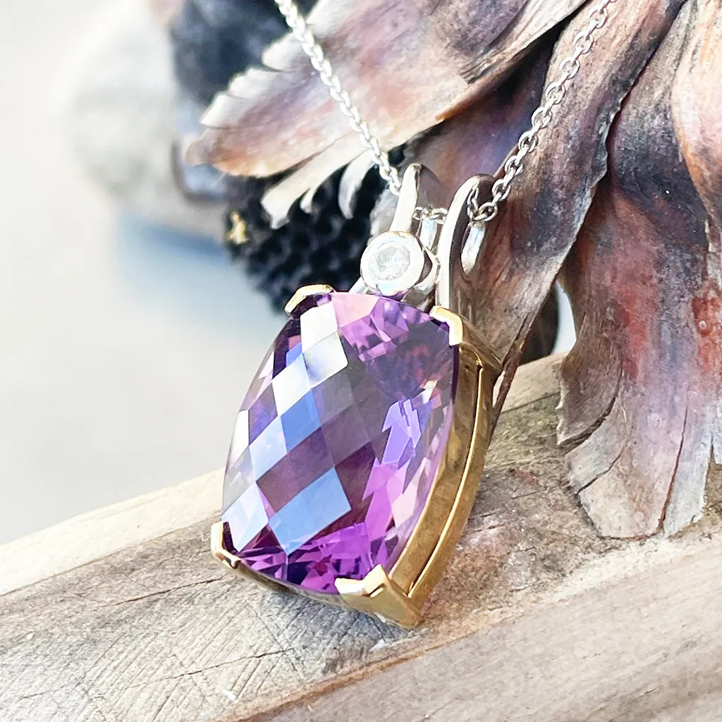 Glamorous Handcrafted Two Tone Amethyst and Diamond Pendant