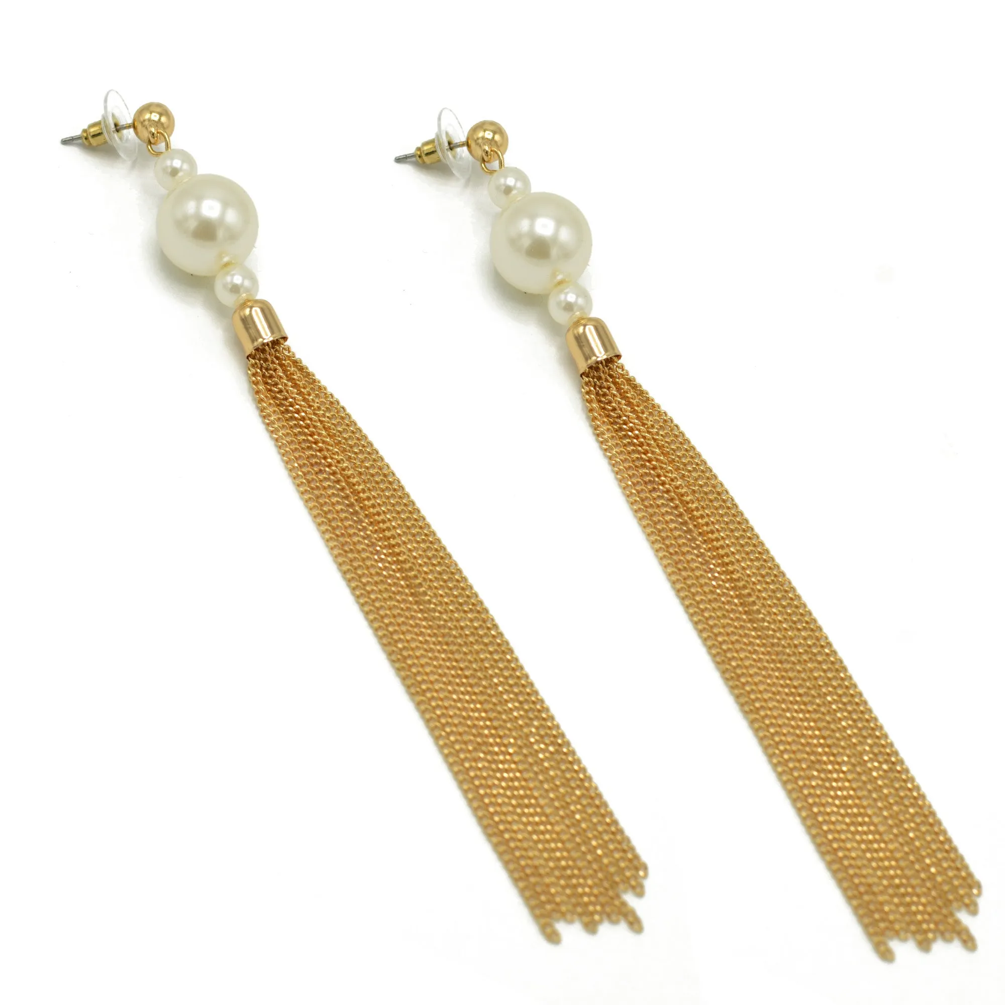 Gold And  Cream Pearl Tassel Earrings #HNEE89293GDCR (NG5)