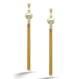 Gold And  Cream Pearl Tassel Earrings #HNEE89293GDCR (NG5)