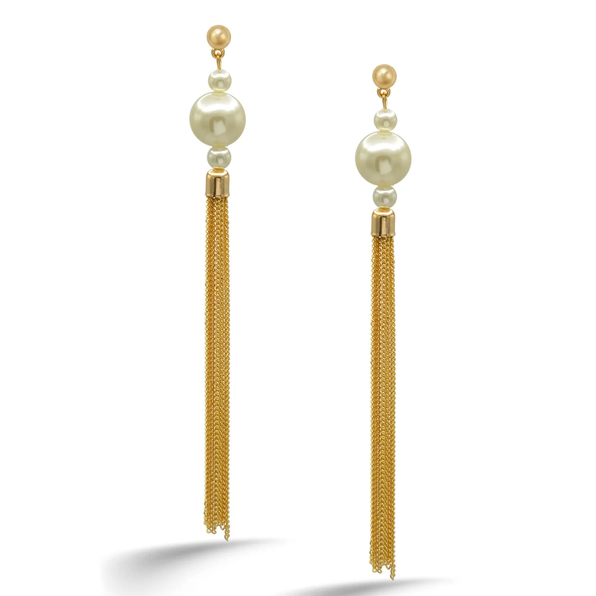Gold And  Cream Pearl Tassel Earrings #HNEE89293GDCR (NG5)