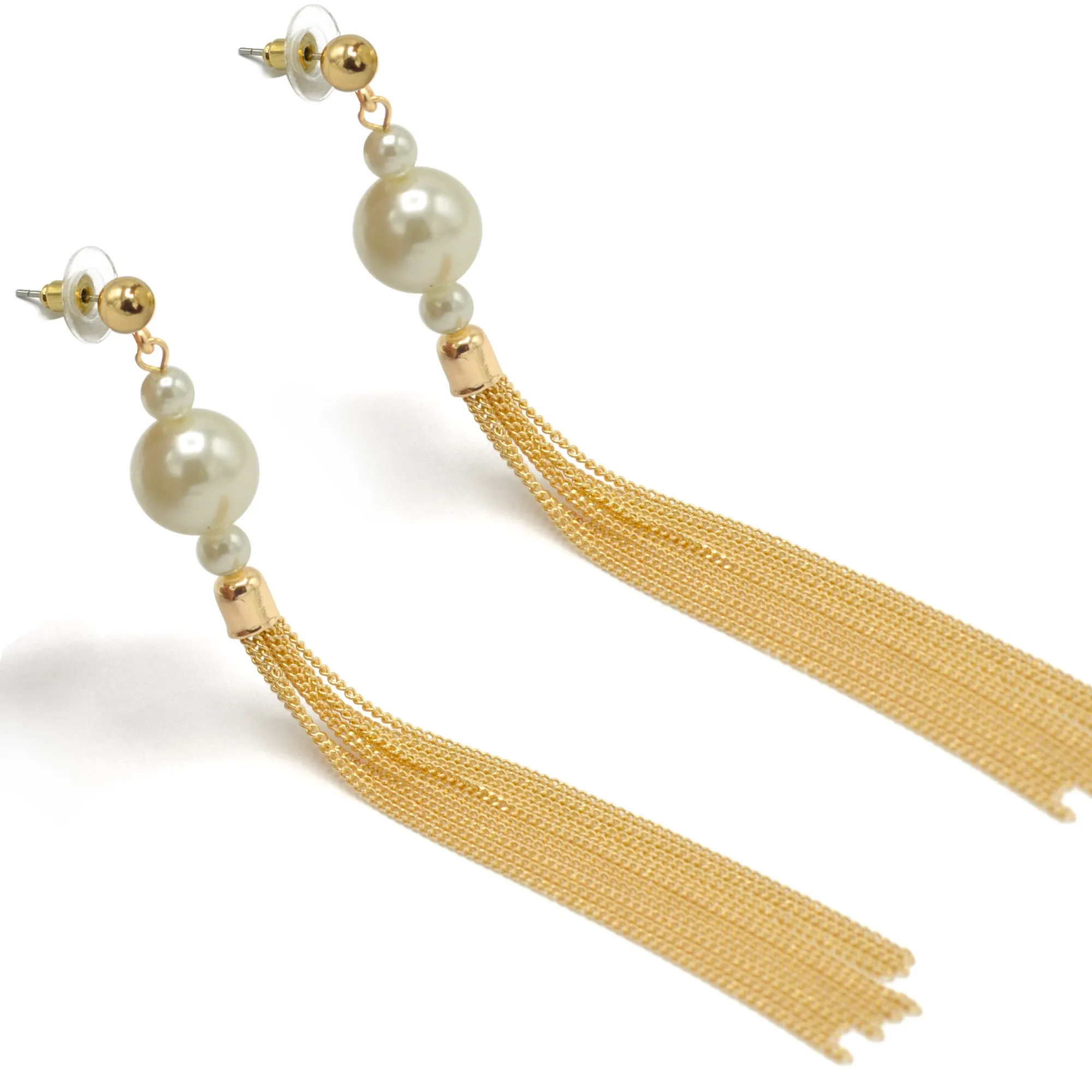 Gold And  Cream Pearl Tassel Earrings #HNEE89293GDCR (NG5)