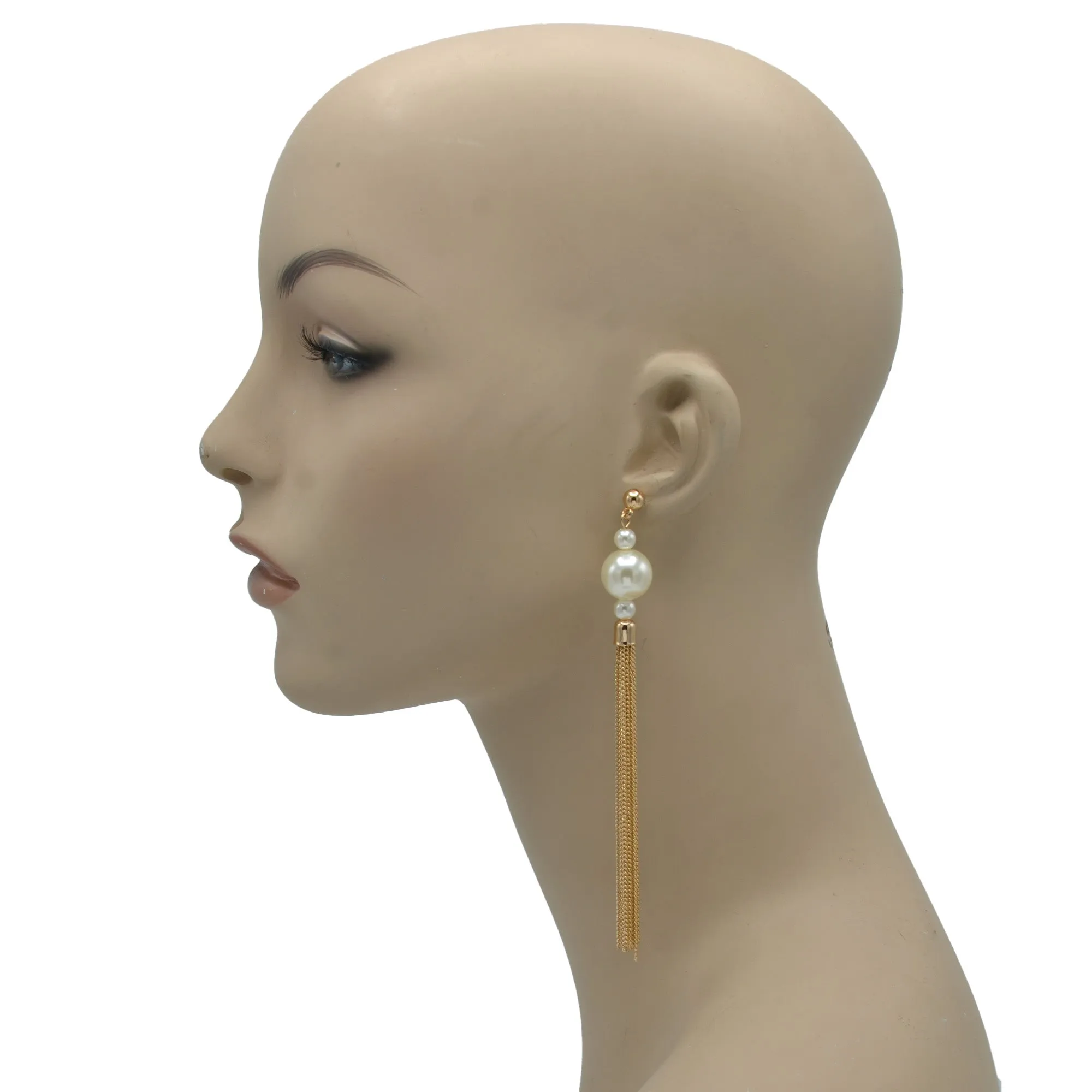 Gold And  Cream Pearl Tassel Earrings #HNEE89293GDCR (NG5)