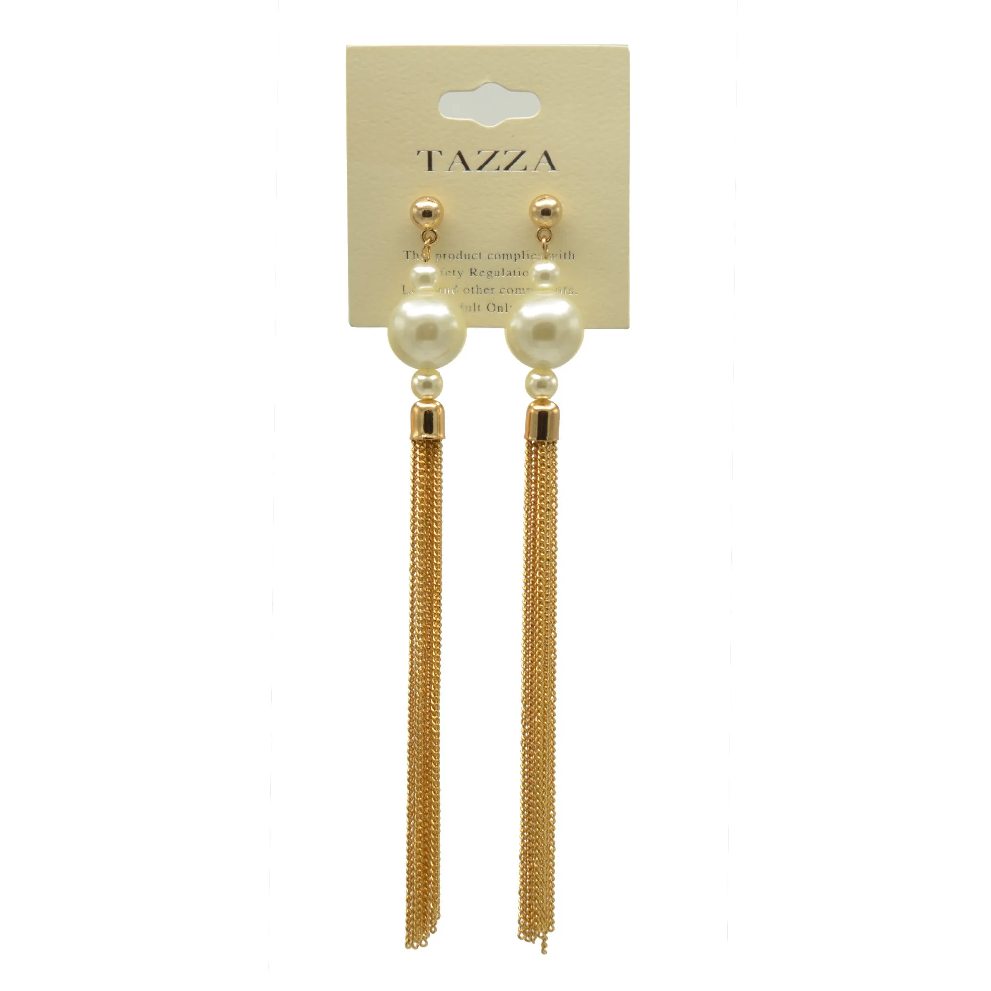 Gold And  Cream Pearl Tassel Earrings #HNEE89293GDCR (NG5)