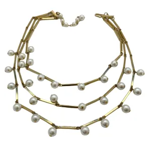 Gold and Pearl Multi Strand Necklace