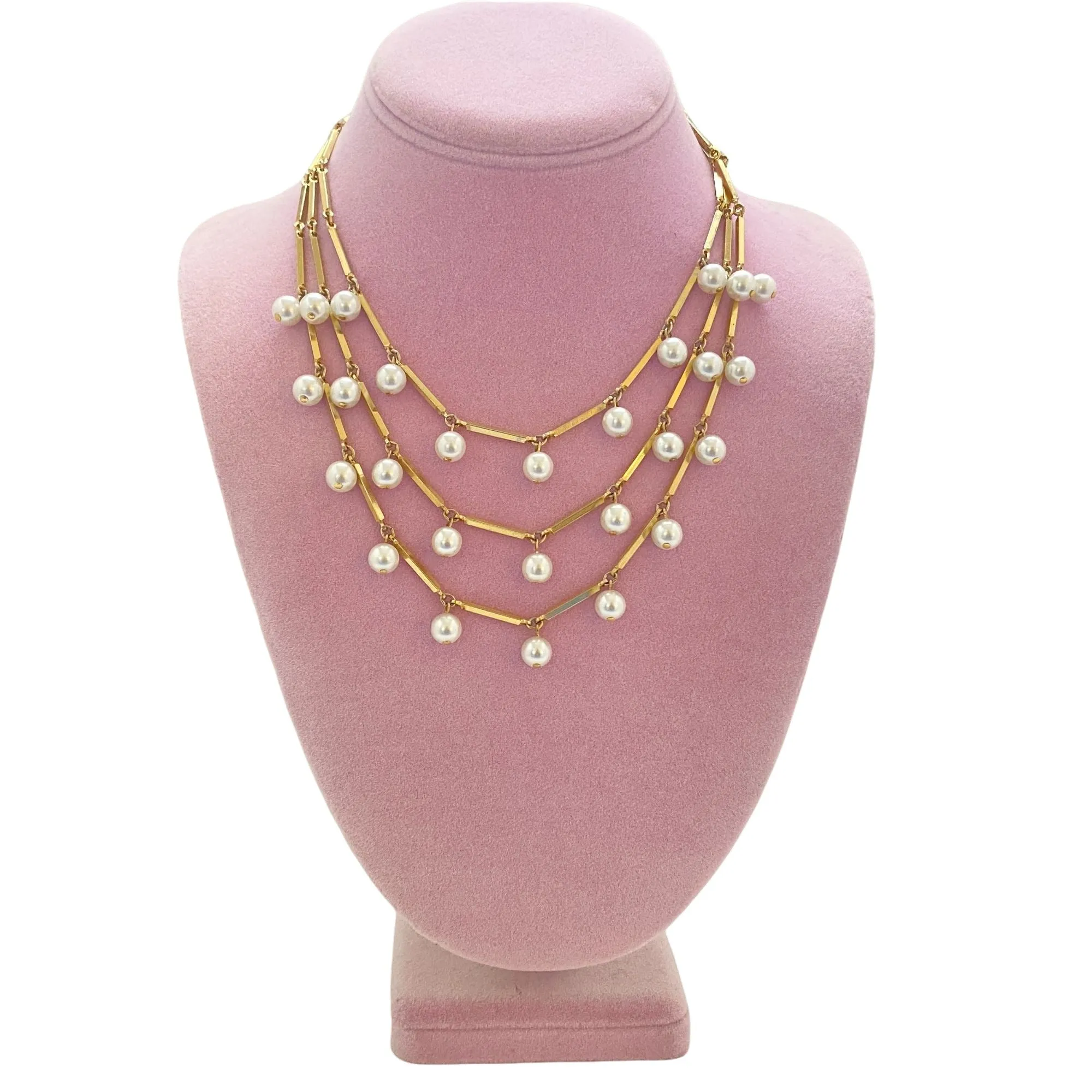Gold and Pearl Multi Strand Necklace