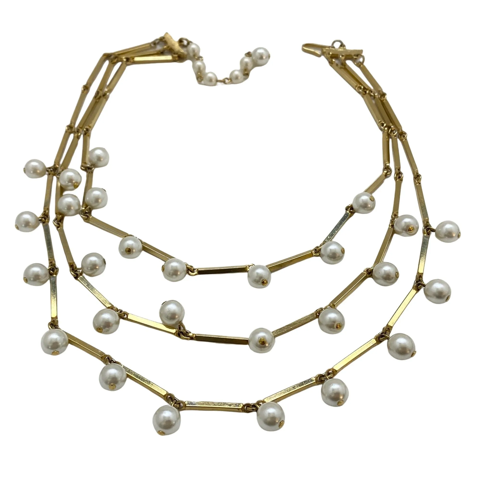 Gold and Pearl Multi Strand Necklace