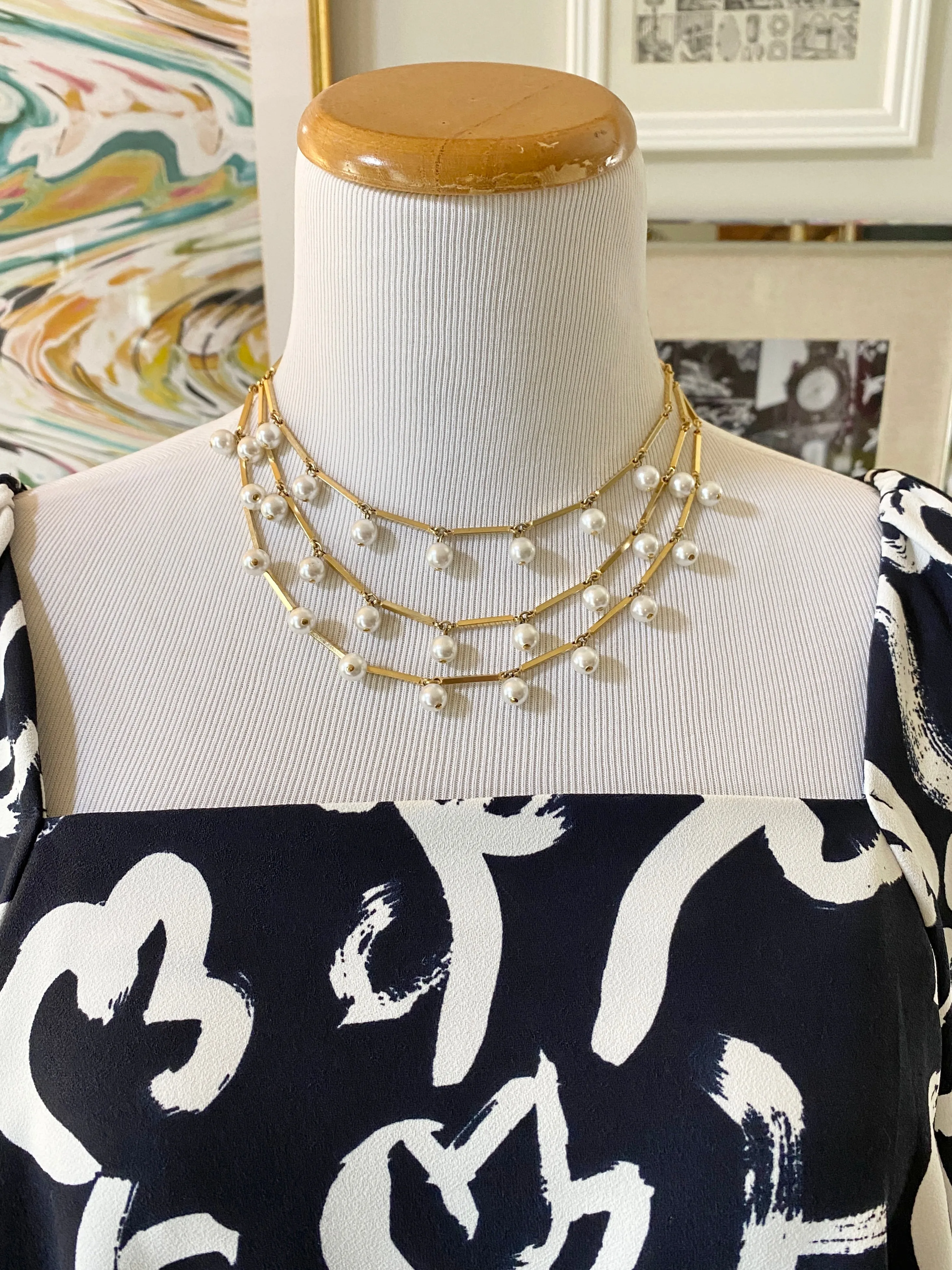 Gold and Pearl Multi Strand Necklace
