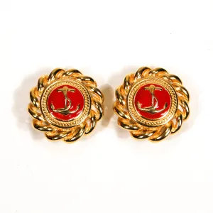 Gold and Red Anchor Earrings