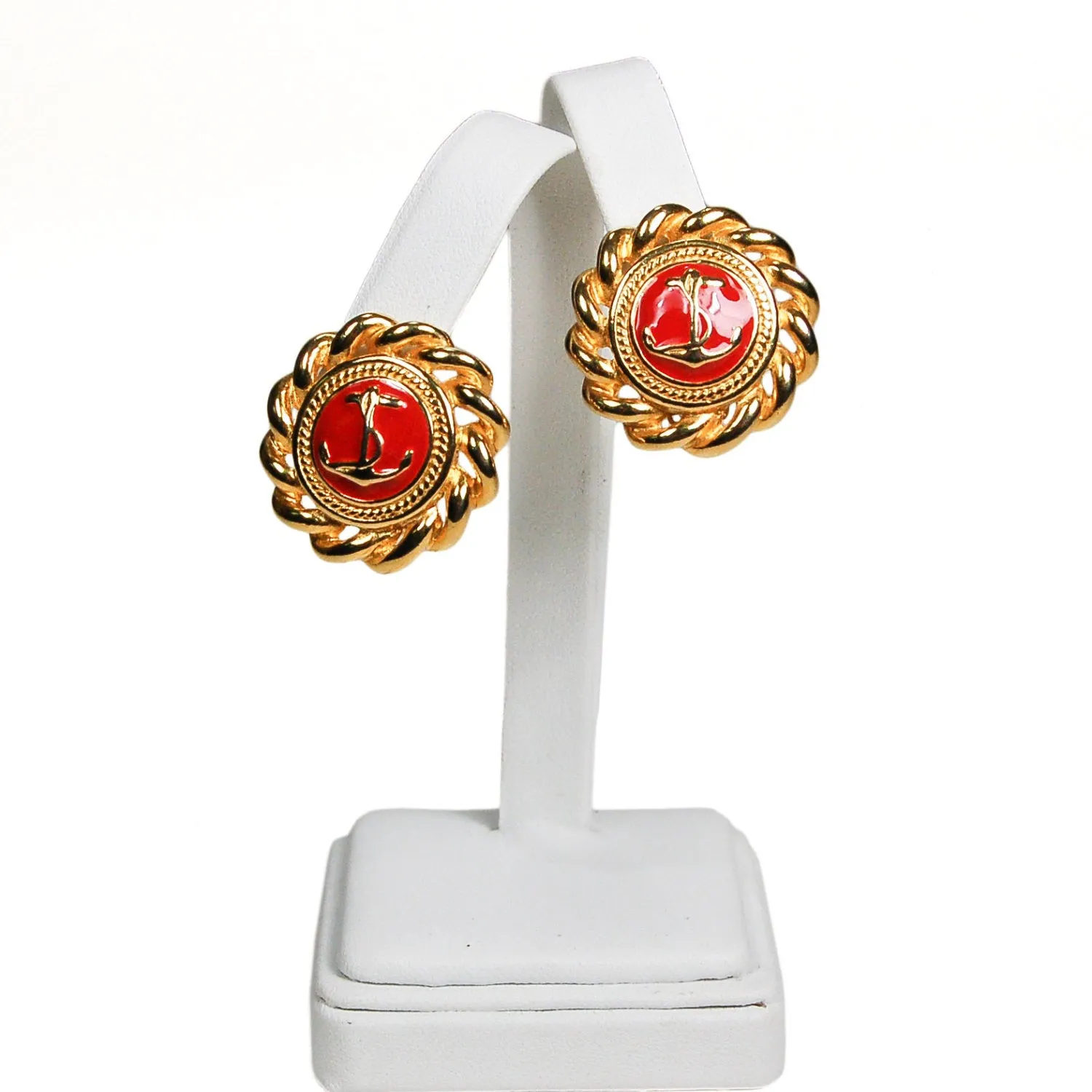 Gold and Red Anchor Earrings