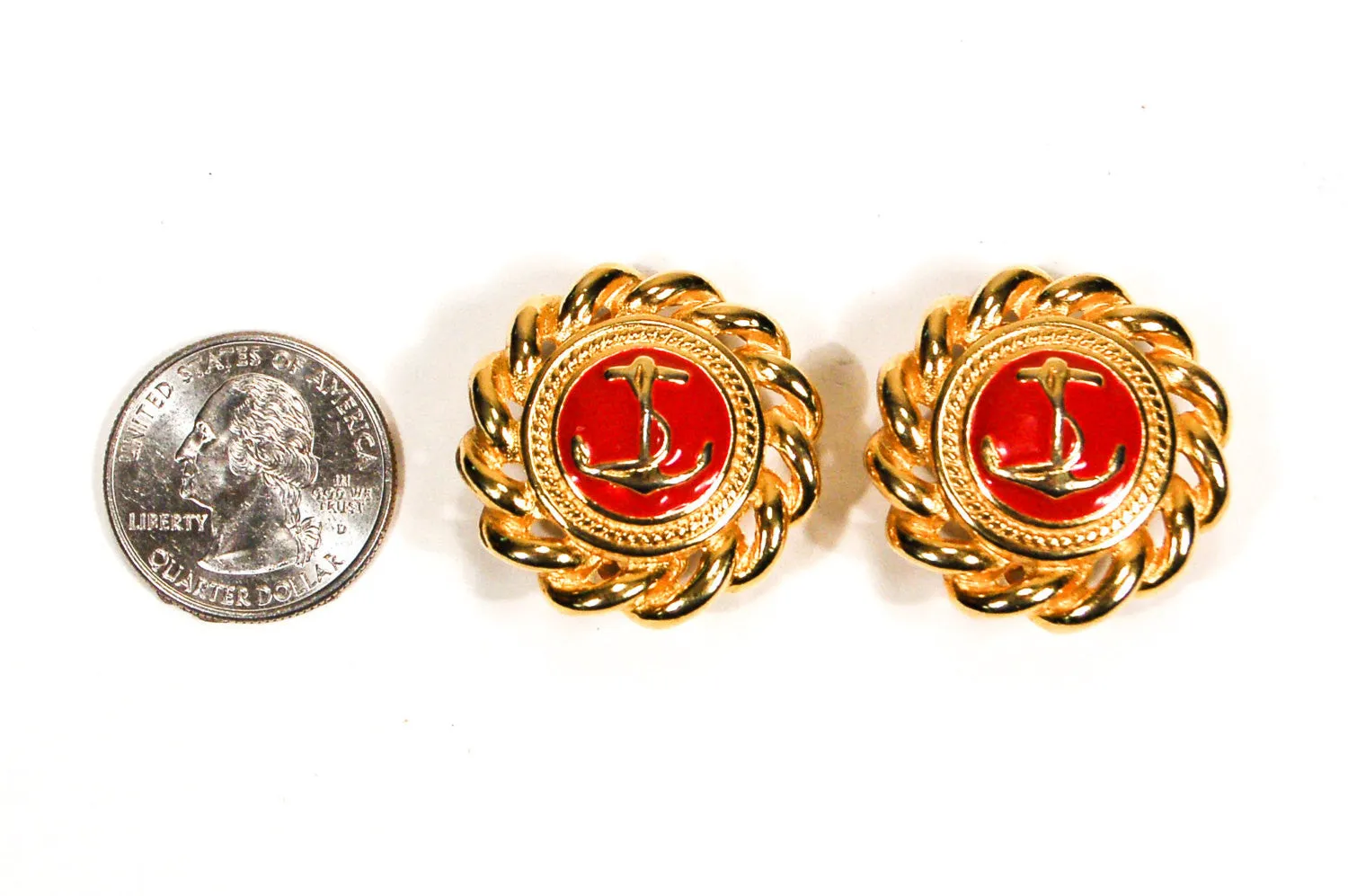 Gold and Red Anchor Earrings