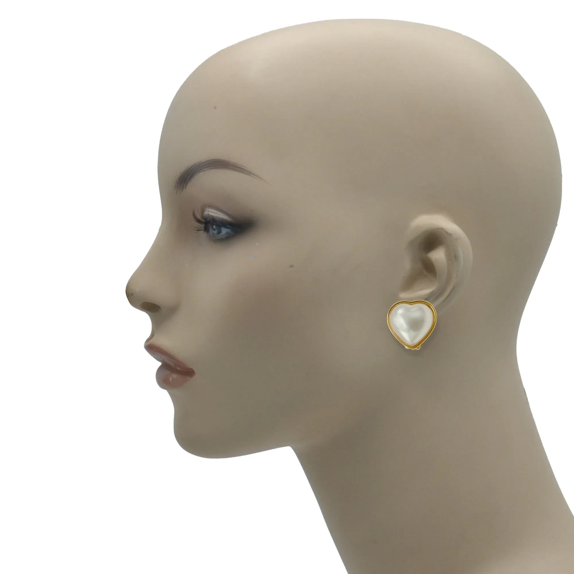 Gold cream heart pearl clip-on earring #HNE90832CLIPGD (BG9)