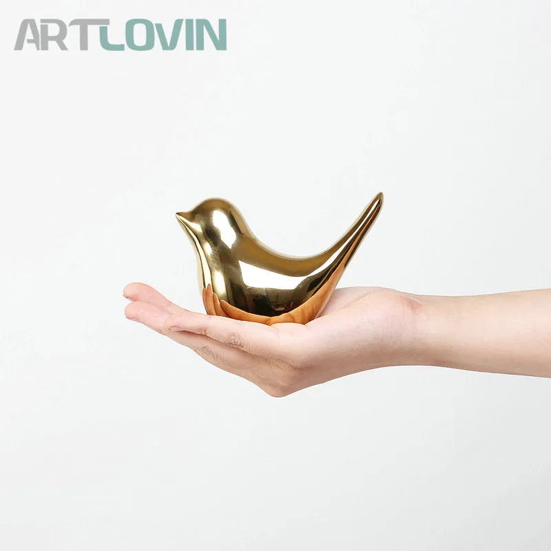 Gold Decorations Ceramic Golden Bird Figurines