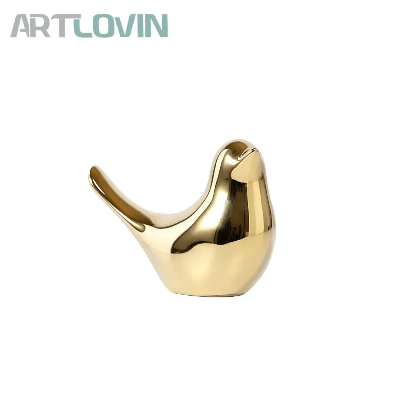 Gold Decorations Ceramic Golden Bird Figurines