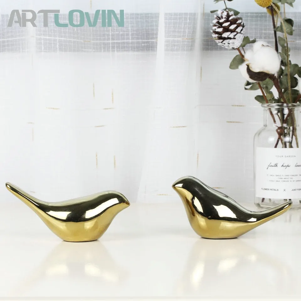 Gold Decorations Ceramic Golden Bird Figurines