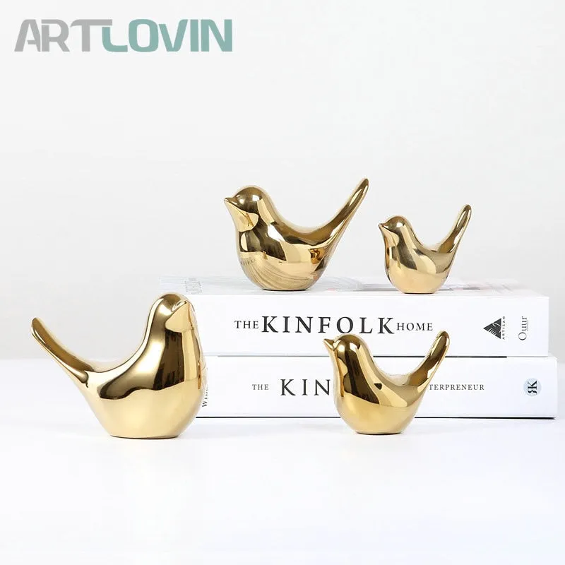 Gold Decorations Ceramic Golden Bird Figurines