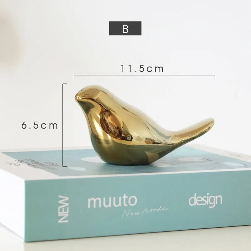 Gold Decorations Ceramic Golden Bird Figurines