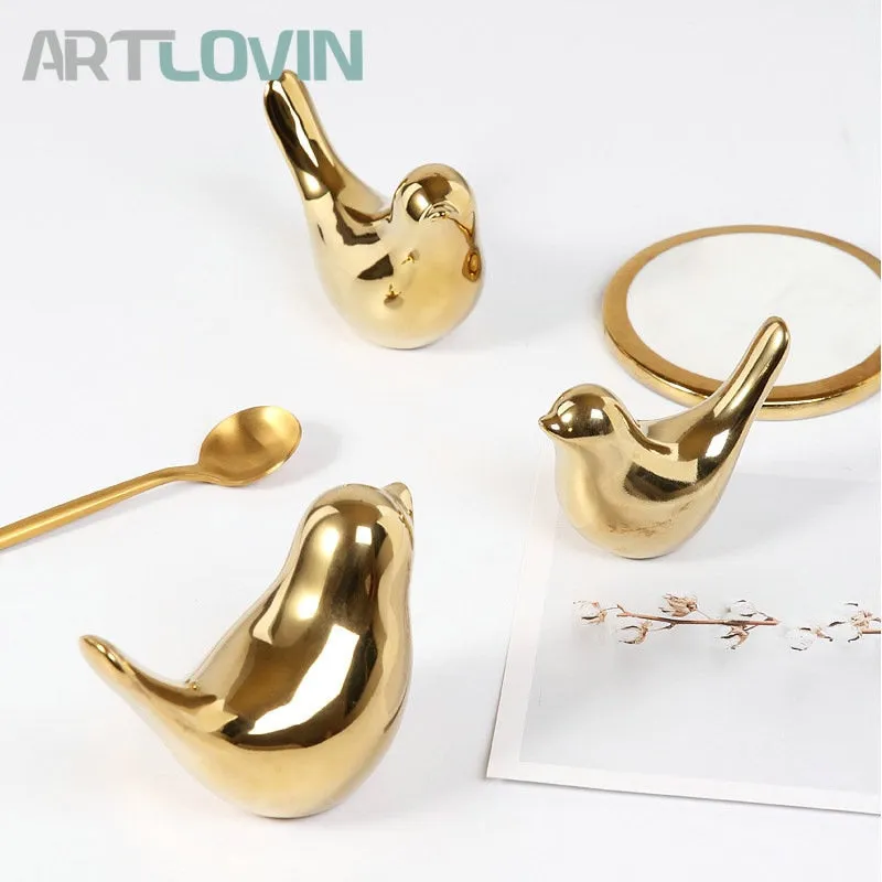 Gold Decorations Ceramic Golden Bird Figurines