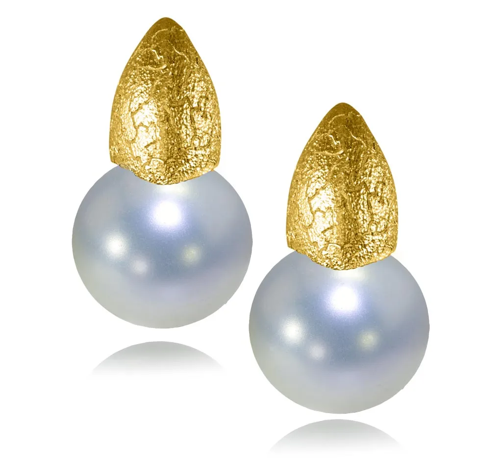 Gold Earrings with White Pearls