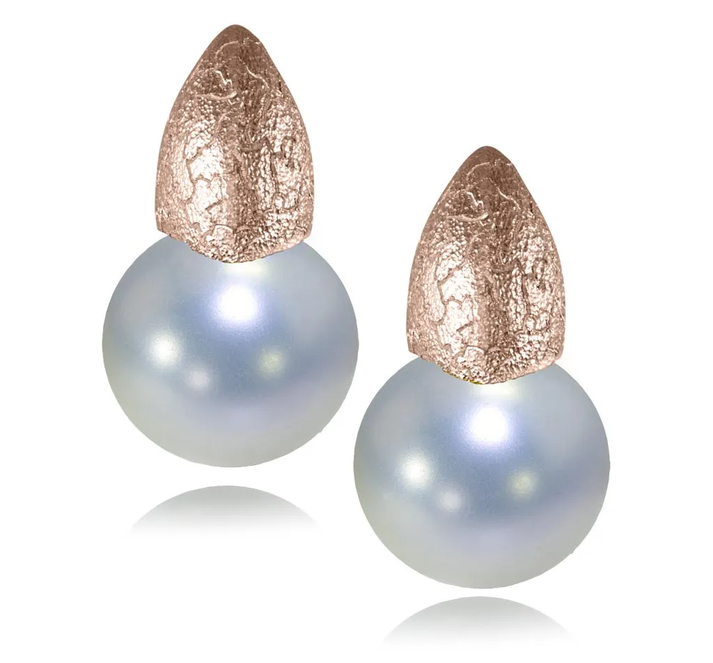 Gold Earrings with White Pearls