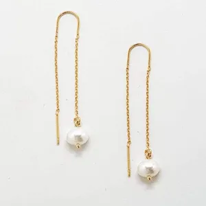 Gold Pearl Threader Drop Earrings
