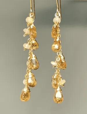 Golden Topaz and Ethiopian Opal Dangle Earrings Gold Fill 2