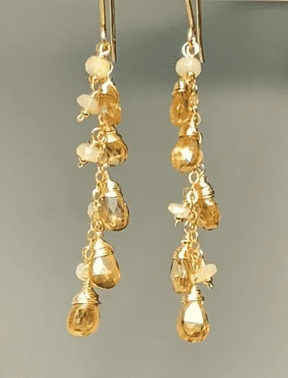 Golden Topaz and Ethiopian Opal Dangle Earrings Gold Fill 2