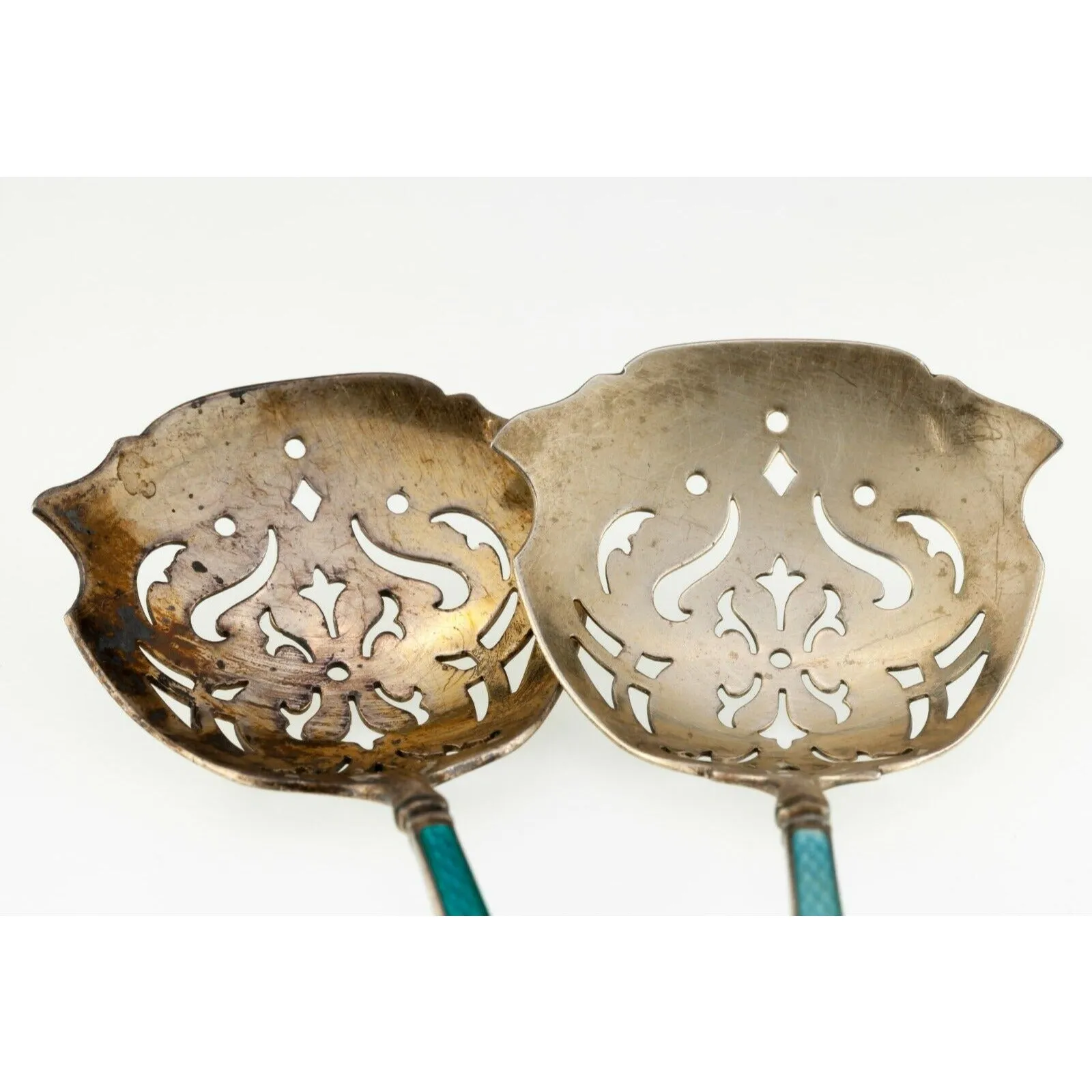 Gorgeous Watson Sterling Silver Enamel Pierced Spoon Two Piece Set!