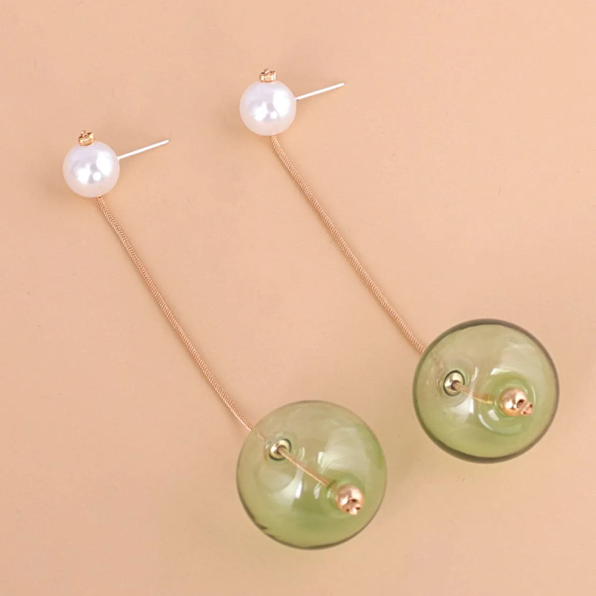 Green Glass & Pearl 18K Gold-Plated Drop Earrings