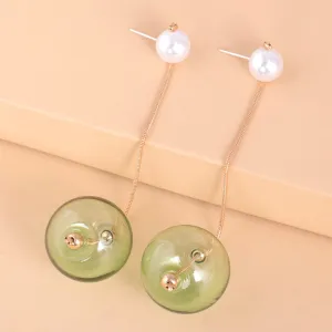 Green Glass & Pearl 18K Gold-Plated Drop Earrings