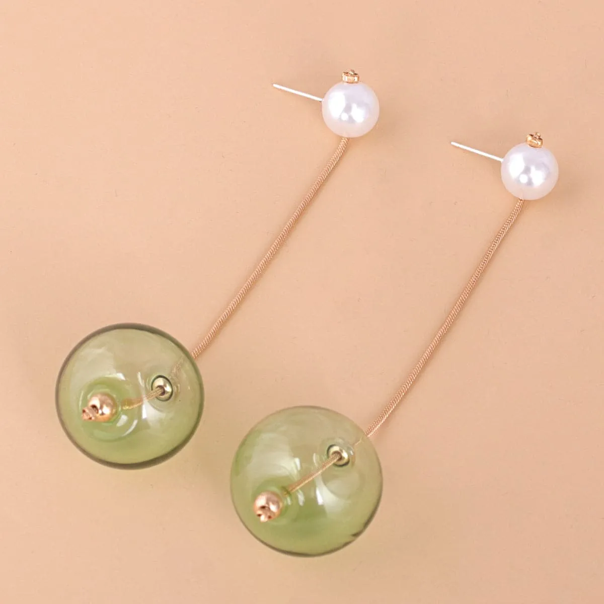 Green Glass & Pearl 18K Gold-Plated Drop Earrings