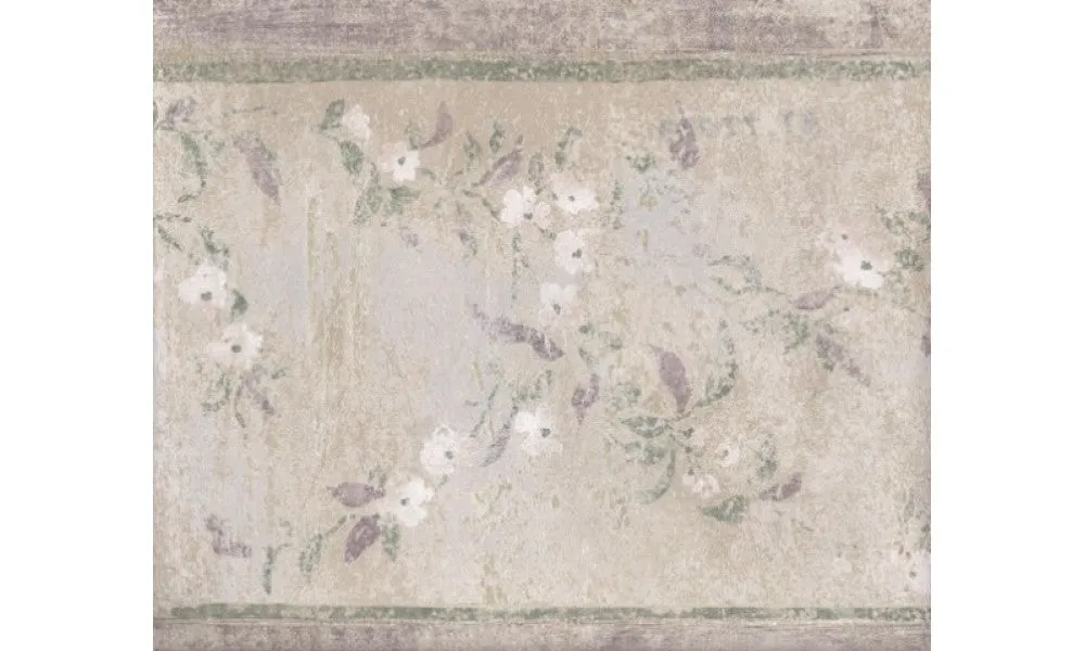 Green Silver White Stone Floral BT77073 Wallpaper Border